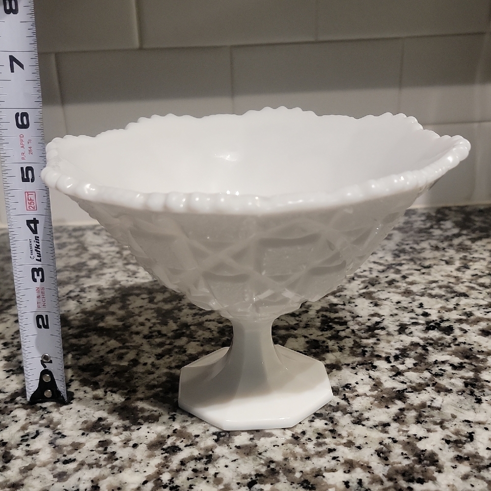 ​Vintage E.O. Brody Co. Milk Glass Compote - Diamond & Dot Pattern Pedestal Dish